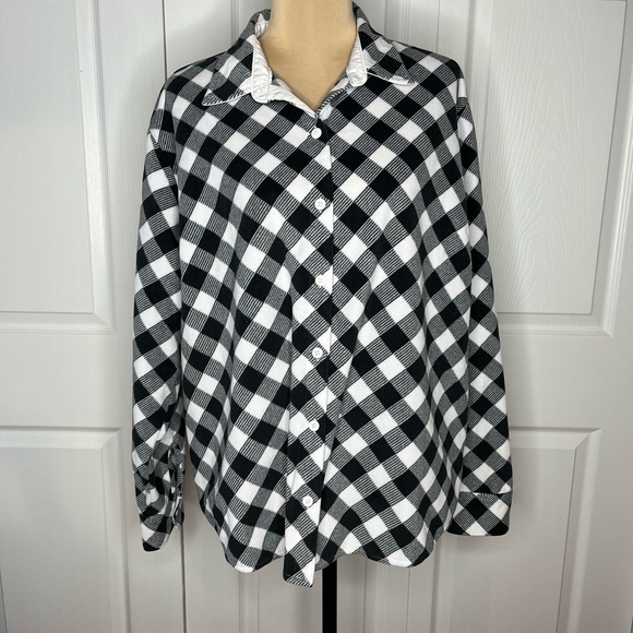 Riders by Lee Tops - Riders by Lee Black and White Fleece Plaid Shirt